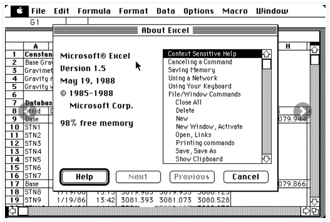 The first version of Microsoft Excell